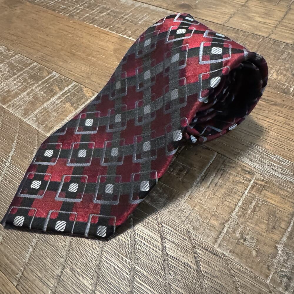 Men’s Red And Black Geometric Tie Business Office Teacher Classroom